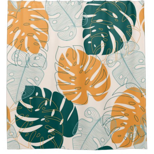 Abstract seamless pattern with tropical leaves and shower curtain