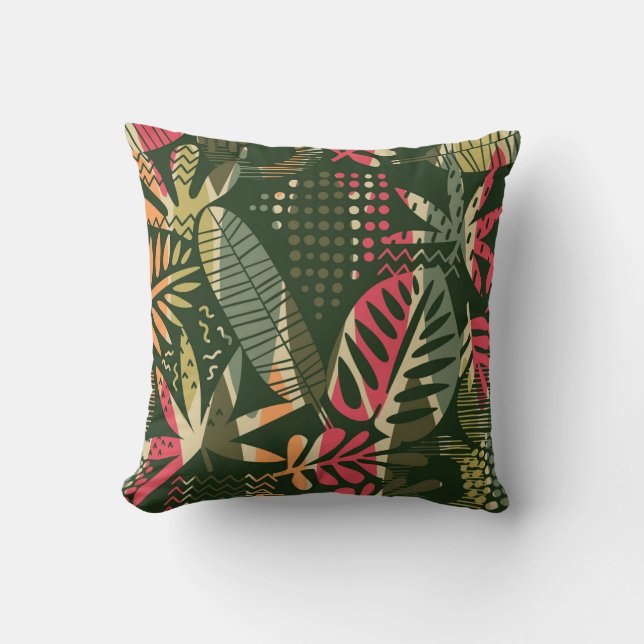 Abstract seamless pattern with tropical leaves. Ha Throw Pillow (Front)