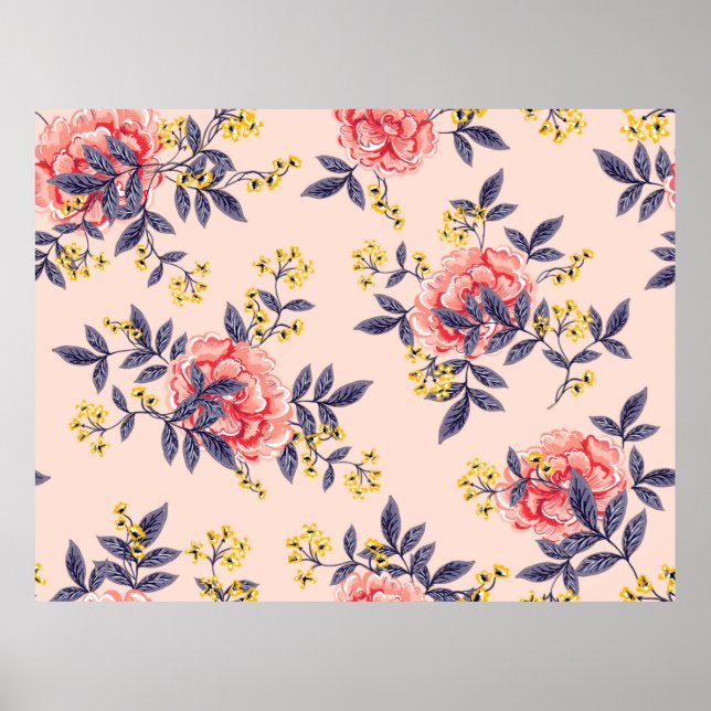 Abstract seamless pattern with vintage leaves and  poster (Front)