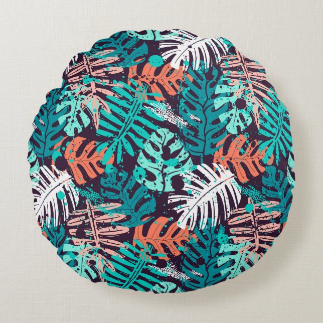 Abstract seamless tropical leaves pattern. Creativ Round Pillow (Front)