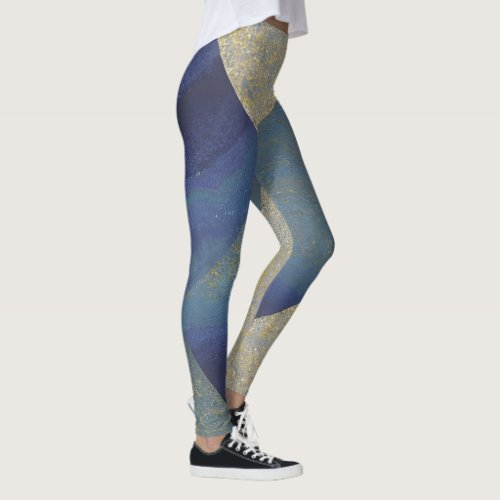 Abstract Seascape Fractured Zig Zag Waves 09 Leggings