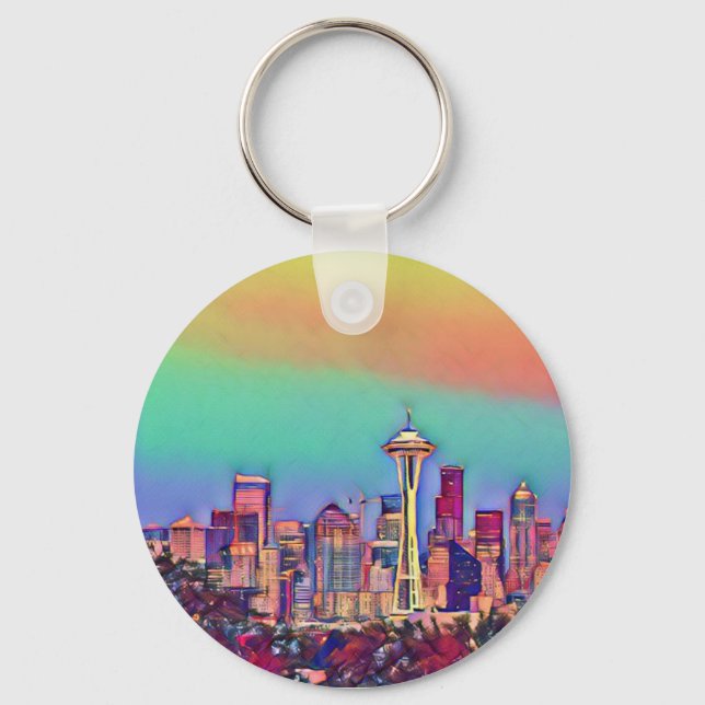 Abstract Seattle Skyline  Keychain (Front)