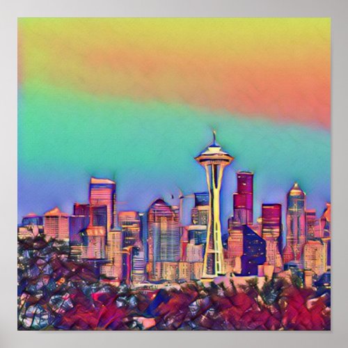 Abstract Seattle Skyline  Poster