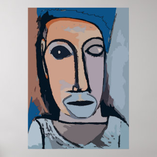 Abstract Self Portrait in Blue Poster
