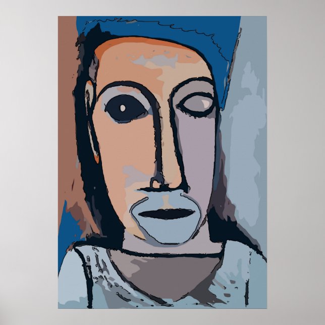 Abstract Self Portrait in Blue Poster (Front)