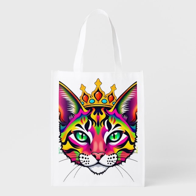 Abstract Serval Head with Gold Crown Tote (Front)