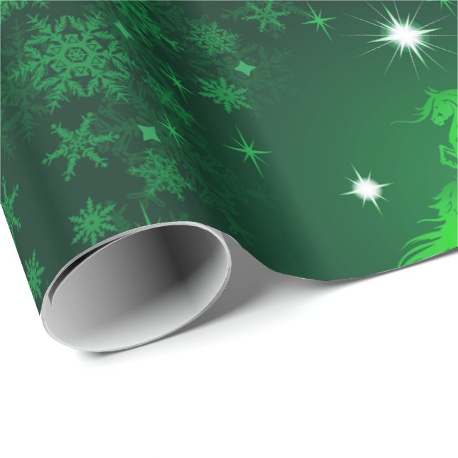 Abstract Seven Dancing  Horses Tree Large Green Wrapping Paper (Roll Corner)