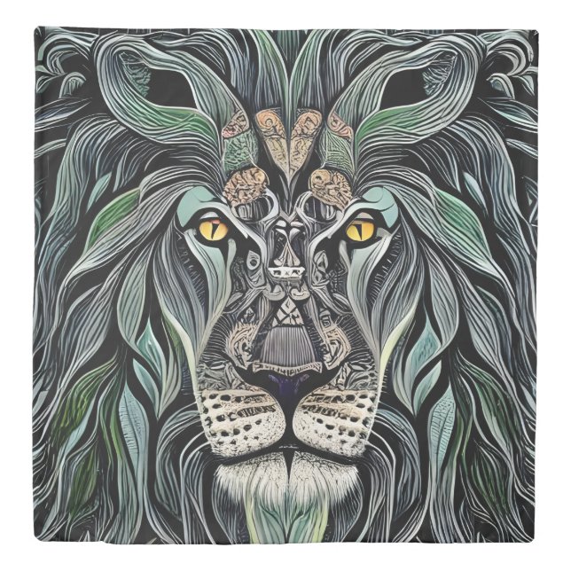 Abstract Shabby Chic King Lion Duvet Cover (Front)