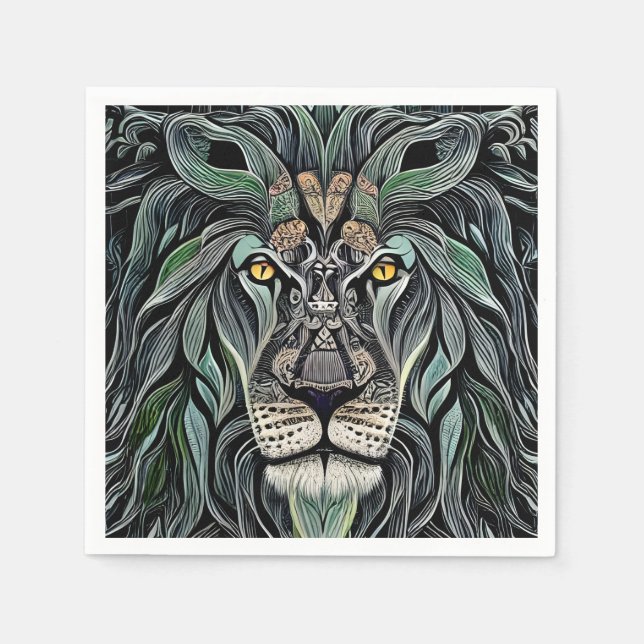 Abstract Shabby Chic King Lion Napkins (Front)
