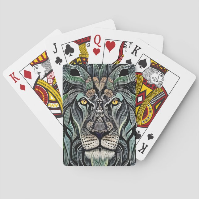 Abstract Shabby Chic King Lion Poker Cards (Back)