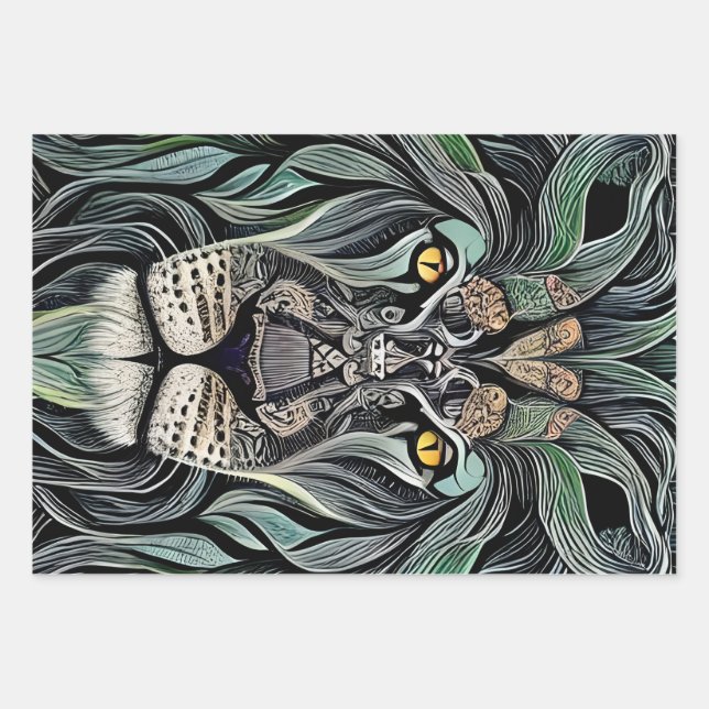 Abstract Shabby Chic King Lion Wrapping Paper Sheets (Front)