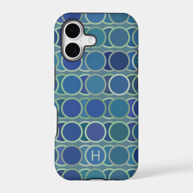 Abstract Shades of Blue Circle Pattern Monogram Case-Mate iPhone Case (Back)