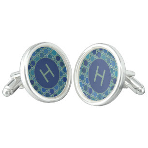Abstract Shades of Blue Circle Pattern Monogram Cufflinks