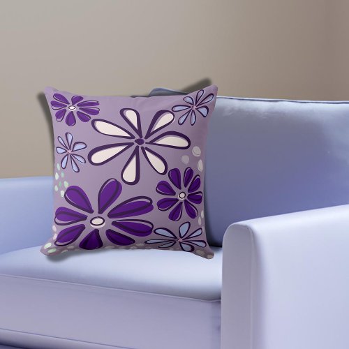 Abstract Shades of Purple Flower Doodle  Throw Pillow