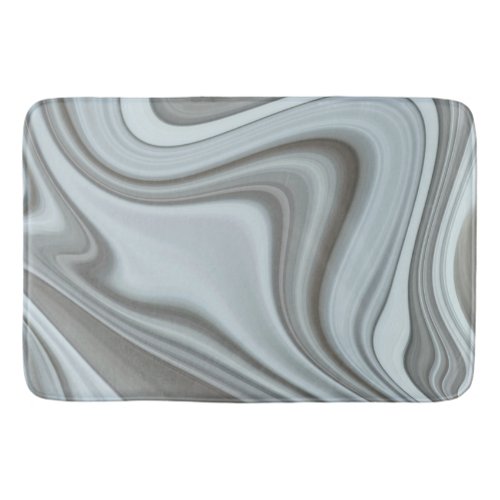 Abstract Shades of White and Grey Marble Swirls Bath Mat