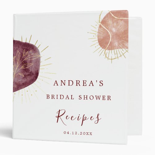 Abstract Shape Bridal Shower Recipe 3 Ring Binder