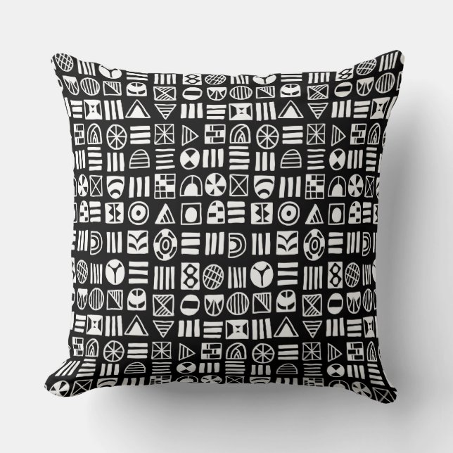 Abstract Shapes 060617 Pattern - White on Black Throw Pillow (Front)