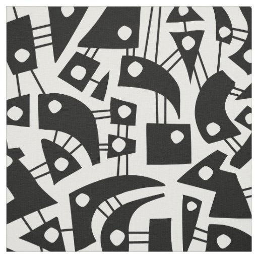 Abstract Shapes 180318 - Black on White Fabric