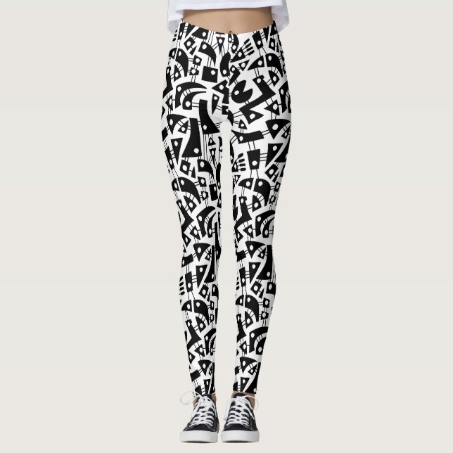Abstract Shapes 180318 - Black on White Leggings (Front)