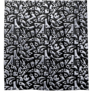 Abstract Shapes 180318 - Shiny Silver Shower Curtain