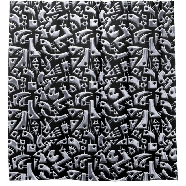 Abstract Shapes 180318 - Shiny Silver Shower Curtain (Front)