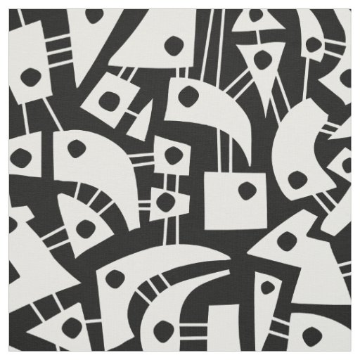 Abstract Shapes 180318 - White on Black Fabric
