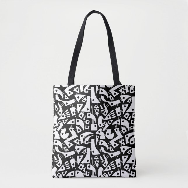Abstract Shapes 180318 - White on Black Tote Bag (Front)
