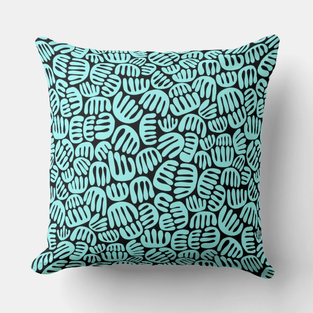 Abstract Shapes 301122 - Ice Blue on Black Throw Pillow (Front)