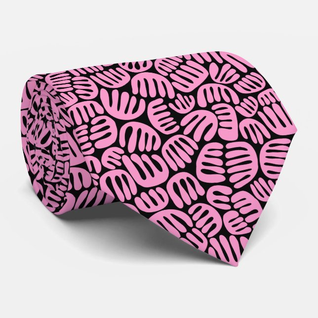 Abstract Shapes 301122 - Pink on Black Neck Tie (Rolled)