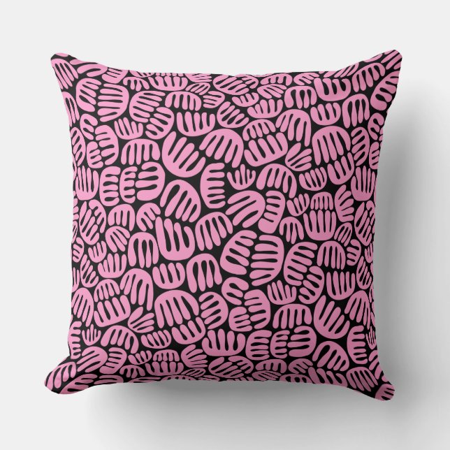 Abstract Shapes 301122 - Pink on Black Throw Pillow (Front)