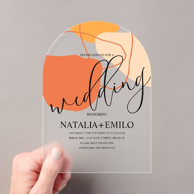 Abstract Shapes and Lines Terracotta Wedding Acrylic Invitations (Insitu (Handheld))
