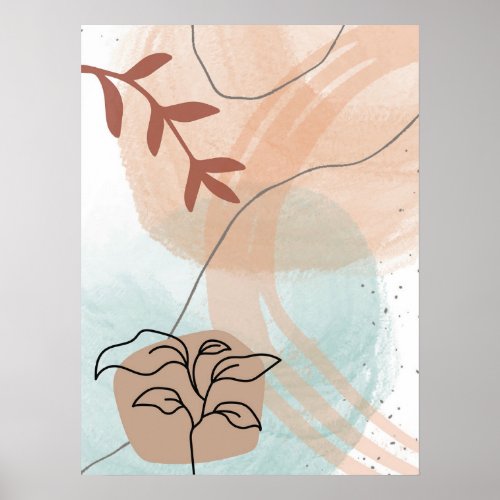 Abstract Shapes Boho Style Foliage Leaf Design Poster
