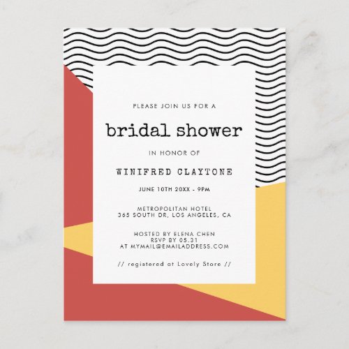 Abstract shapes Bridal shower invitation Postcard