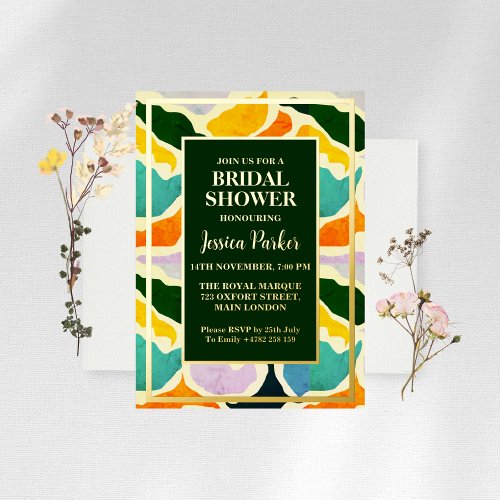 Abstract Shapes Colorful Golden Bridal Shower Foil Invitation