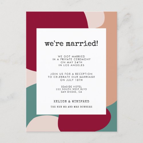 Abstract shapes contemporary wedding announcement postcard