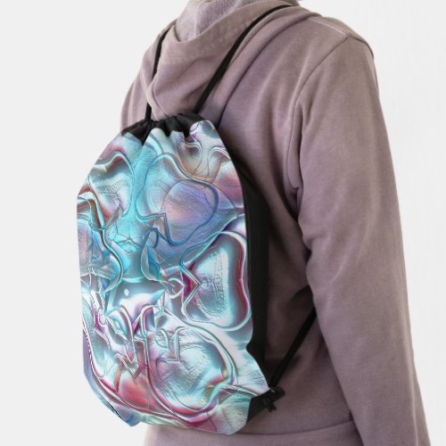 Abstract shapes in glass overlaid on sandy texture drawstring bag