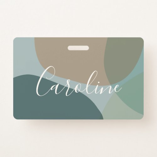 Abstract Shapes in Teal Personalized Script Name   Badge