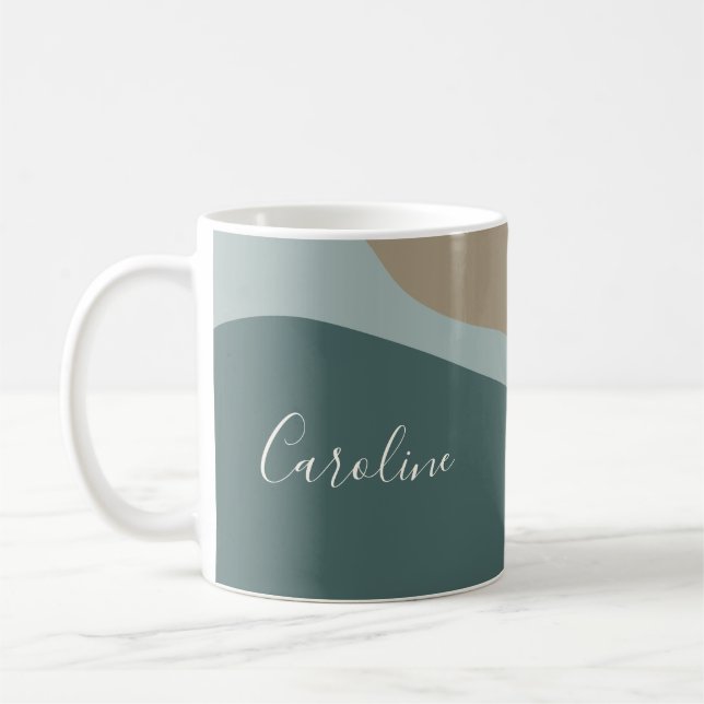 Abstract Shapes in Teal Personalized Script Name Coffee Mug (Left)