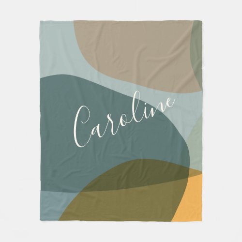 Abstract Shapes in Teal Personalized Script Name   Fleece Blanket