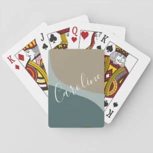 Abstract Shapes in Teal Personalized Script Name Playing Cards