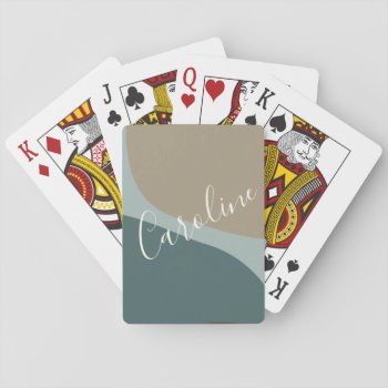 Abstract Shapes In Teal Personalized Script Name Playing Cards by JuneJournal at Zazzle