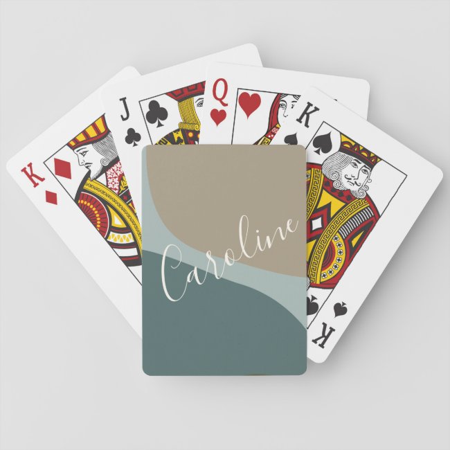 Abstract Shapes in Teal Personalized Script Name Playing Cards