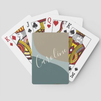Abstract Shapes in Teal Personalized Script Name Poker Cards