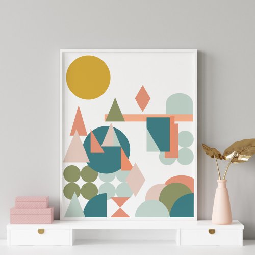 Abstract Shapes Landscape Blue Green Geometric Poster