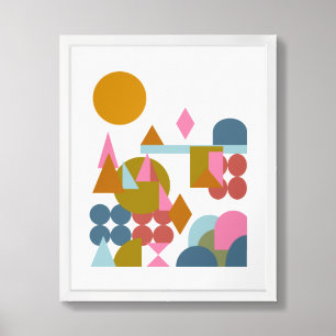 Abstract Shapes Landscape Blue Pink Geometric Framed Art