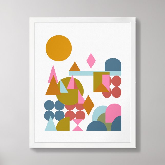 Abstract Shapes Landscape Blue Pink Geometric Framed Art (Framed Front)