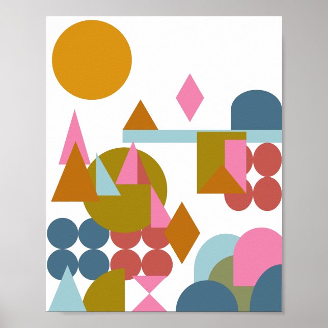 Abstract Shapes Landscape Blue Pink Geometric Poster (Front)