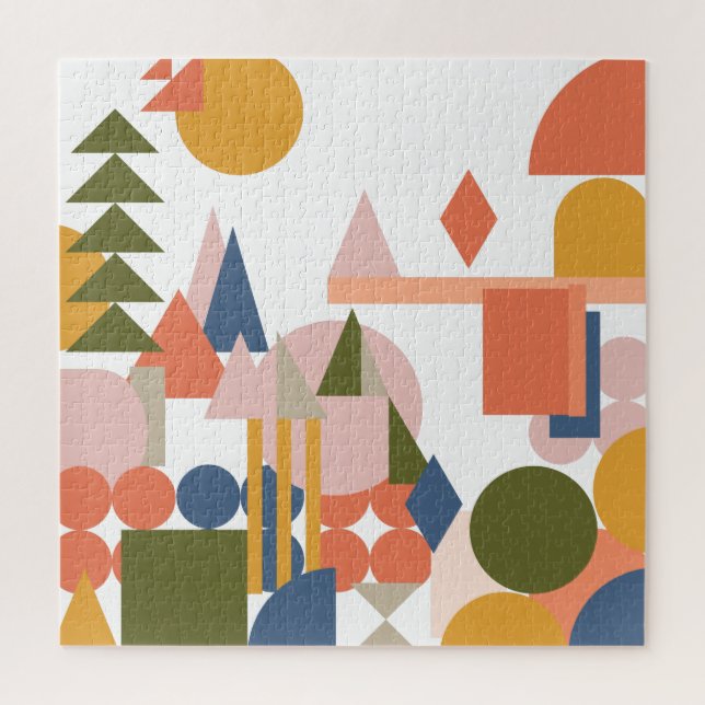Abstract Shapes Landscape Geometric Folk Colors Jigsaw Puzzle (Vertical)