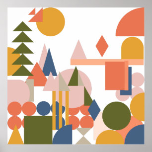 Abstract Shapes Landscape Geometric Folk Colors Poster