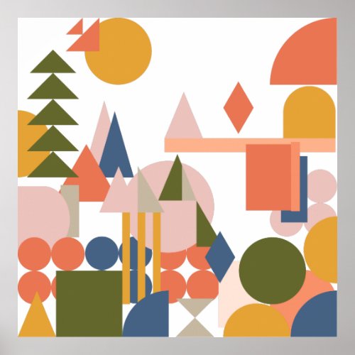 Abstract Shapes Landscape Geometric Folk Colors Poster